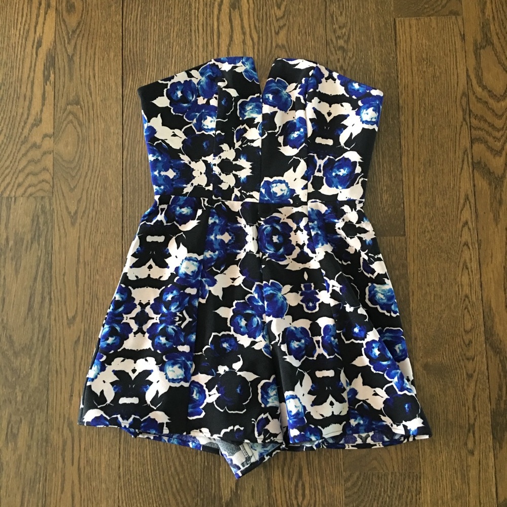 NBD blue & black floral romper